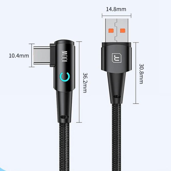 Cable Trenzado Tipo Usb-a Tipo-c 100w Carga Rapida 2 Mt 90°