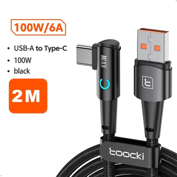 Cable Trenzado Tipo Usb-a Tipo-c 100w Carga Rapida 2 Mt 90°