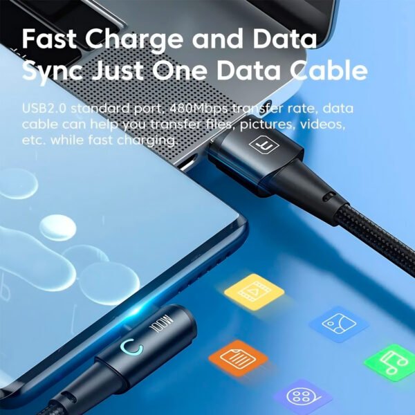 Cable Trenzado Tipo Usb-a Tipo-c 100w Carga Rapida 2 Mt 90°