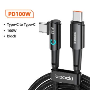 Cable Toocki 100w 2m Carga Rapida 90 grados (2) Cable Tipo C-c 100w Pd Carga Rapida 2 Metros 90° Negro