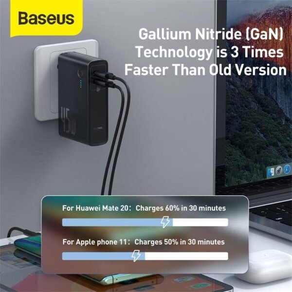Power Bank Baseus 10000 mAh 45W 2 en 1 - Juamppe (9) Baseus Power Bank 2 En 1 Gan Charger 10,000mah 45w Cargador