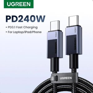 UGREEN Cable USB-C a USB-C, cable USB-C de 240 W de carga rápida Cable 1 Metro Ugreen (10) Cable Ugreen 240w Tipo C a Tipo C Nylon Trenzado 1m