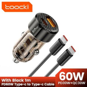 Cargador de Coche Toocki 60W 30W Carga Rápida Transparente Caja PD 27W para iPhone 15 14 13 12 Xiaomi Poco Samsung Carga Rápida Cargador (8) Cargador Toocki Cigarrera Auto Carro 60w Con Cable Tipo C