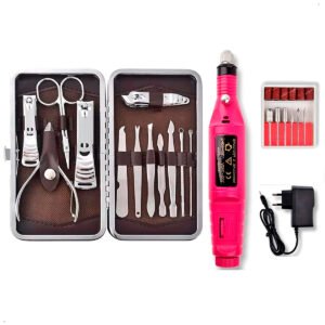 Combo Set Manicure y Pulidor de Uña (14) Set Manicura 12 Pzas Y Pulidor De Uñas Eléctrico