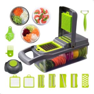 Cortador de verduras multifunción 14 en 1. Esta picadora de alimentos es una opción perfecta para ahorrar tiempo y mantenerte seguro. El cortador de verduras es muy bueno pa (1) Cortador Picador De Alimentos Rallador Manual 14 En 1