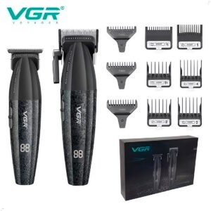 Maquina Corte Cabello VGR Combo 640 Inalambrico (7) Kit Máquina Barbería Pro Clipper Trimmer Vgr V-640 9000 Rpm