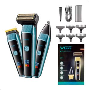 Maquina VGR 3 en 1 V-366 Azul Inalambrico (1) Máquina Corta Pelo Barba, Nariz 3en1 Vgr V-366 Inalambrico