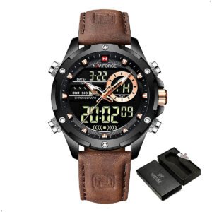 NAVIFORCE Digital Men Reloj Militar Reloj de pulsera impermeable LED Reloj de Cuarzo Reloj Deportivo Hombre Relojes Grandes Hombres Relogios Masculino (1) Reloj Naviforce 9208 Analógico Digital Hombre Cuero