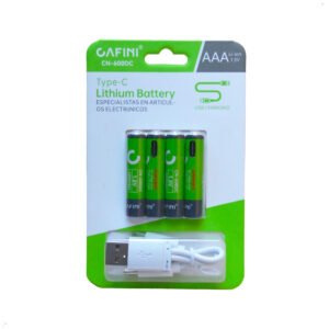 Pilas Recargables Cafini AAA y Cable de Carga 400 mAh (4) Pilas Recargables Aaa 1.5v Carga Tipo C + Cable Usb Cafini