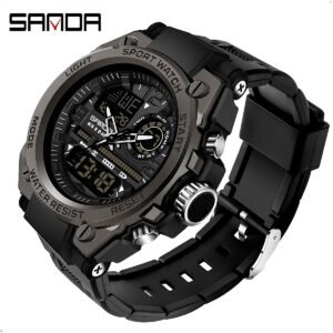 Relojes deportivos de cuarzo SANDA para hombre, relojes de pulsera digitales electrónicos LED con pantalla Dual, reloj militar resistente al agua, relojes masculinos (18) Reloj Deportivo Para Hombre Sanda 6024 Pantalla Dual Led Negro