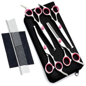 Set de 4 tijera y peine para mascota perro, gato Corte pelo mascota (1) Set 4 Tijeras Acero Para El Cuidado De Mascotas En Acero
