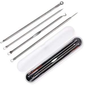 Extractor de espinillas 4 pinzas - Juamppe (1) Kit Removedor Extractor Puntos Negros Espinillas 4 Piezas en Acero Inoxidable