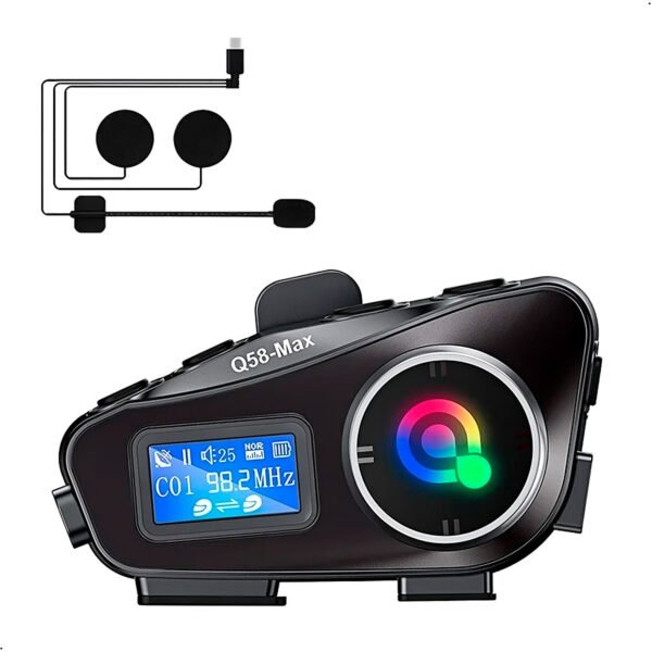 Intercomunicador Q58-MAX Casco de Moto Bluetooth Auriculares Altavoces IP65 Resistente al Agua Auriculares de Casco Radio FM - Micrófono Duro (1) Intercomunicador Lantun Q58 Max Bluetooth Para Casco De Moto