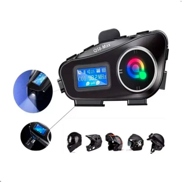 Intercomunicador Q58-MAX Casco de Moto Bluetooth Auriculares Altavoces IP65 Resistente al Agua Auriculares de Casco Radio FM - Micrófono Duro (2) Intercomunicador Lantun Q58 Max Bluetooth Para Casco De Moto