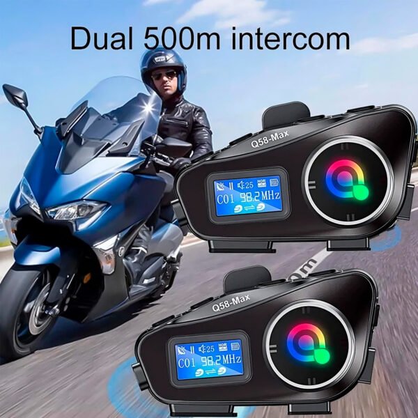 Intercomunicador Q58-MAX Casco de Moto Bluetooth Auriculares Altavoces IP65 Resistente al Agua Auriculares de Casco Radio FM - Micrófono Duro (5) Intercomunicador Lantun Q58 Max Bluetooth Para Casco De Moto