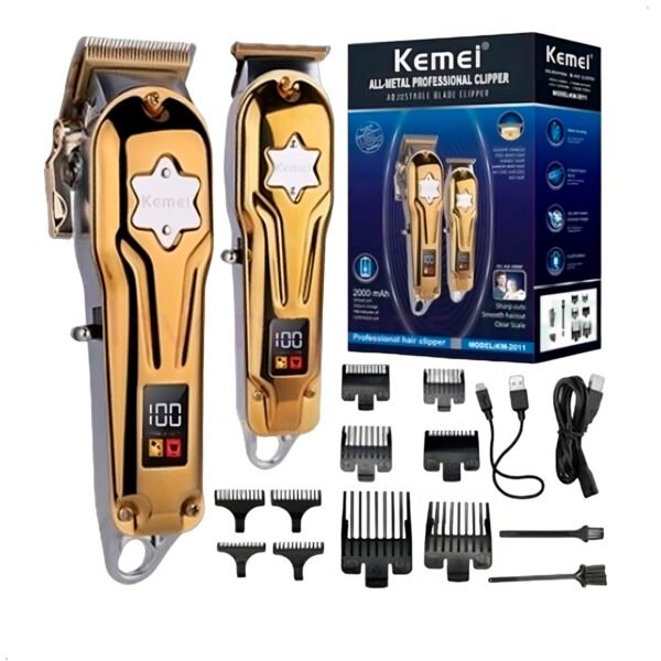 Maquina Corte Cabello Kemei KM 2011 Inalambrica Combo Patillera (1) Maquina Corte Cabello Combo Trimmer y Clipper Kemei KM 2011 Inalambrico