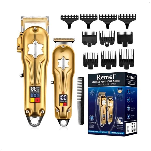 Maquina Corte Cabello Kemei KM 2011 Inalambrica Combo Patillera (6) Maquina Corte Cabello Combo Trimmer y Clipper Kemei KM 2011 Inalambrico