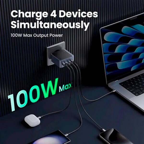 Ugreen Nexode S Cargador Rápido 100W GaN 3 Puertos USB-C 1 Puerto USB-A PD3.0QC Gris (3) Cargador De Pared Ugreen De 100w Nexode Gan 4 Puertos Carga Rapida
