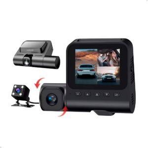 AZDOME Dash Cam V600 1080P 2 + 480P cámara de salpicadero frontal interior y trasera para coches pantalla IPS de 2,4 pulgadas aplicación DVR para coche Monitor de estacionamiento 24 (1) Azdome V600-3ch Cámara Para Automóvil Súper Visión Nocturna