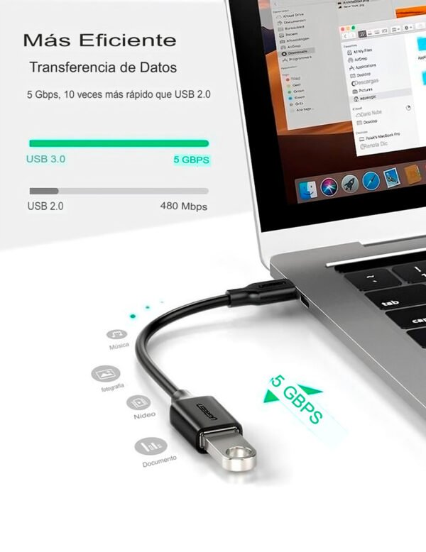 Adaptador Otg Tipo C Ugreen 30701 Usb Tipo C Macho USB Tipo A Hembra 3 (3) Adaptador Usb-c A Usb 3.0 Ugreen Us154 (30701) Cable De 15cm Negro