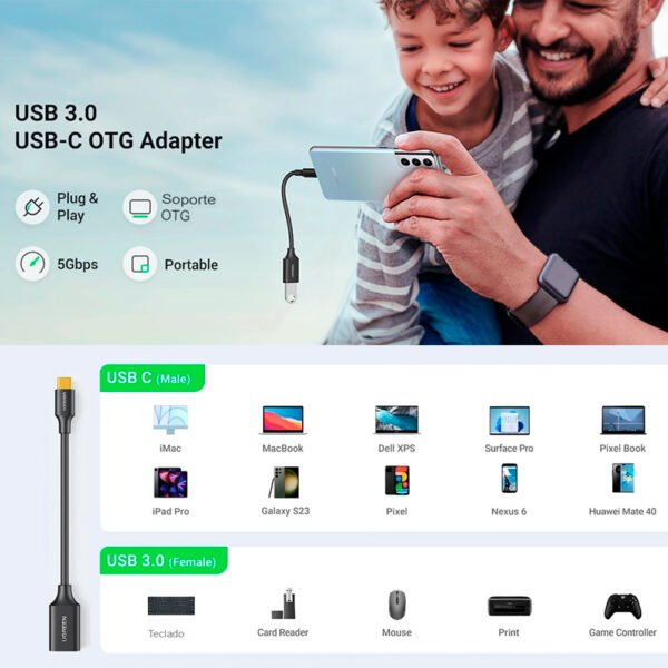 Adaptador Otg Tipo C Ugreen 30701 Usb Tipo C Macho USB Tipo A Hembra 3 (6) Adaptador Usb-c A Usb 3.0 Ugreen Us154 (30701) Cable De 15cm Negro