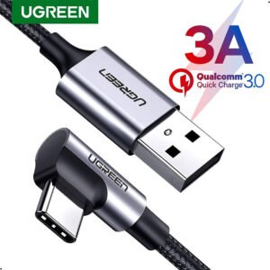 Cable USB Angulo 90 grados USB-A a USB-C UGREEN US284 Nylon trenzado 2 metros (5) Cable Carga Rapida 90° Usb A - Tipo C 3.0 3a Ugreen 2metros
