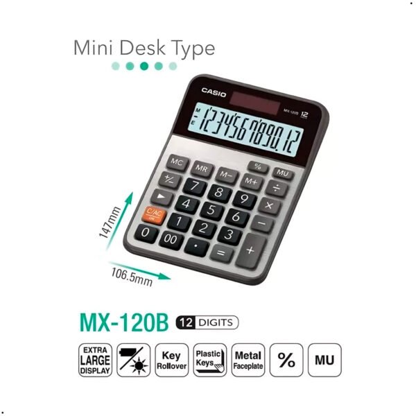 Calculadora Casio Mx-120b Solar 12 Dígitos Nuevo Original Gris Oscuro