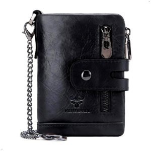 HUMERPAUL100 % Cartera de cuero de vaca auténtico para hombre, monedero corto RFID, tarjetero, doble cremallera, bolsillo plegable para monedas (1) Billetera Hombre Cuero Humerpaul Con Proteccion Rfid