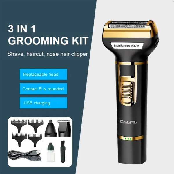 Afeitadora Recargable Inalámbrica Daling 3 en 1 con Peines y USB
