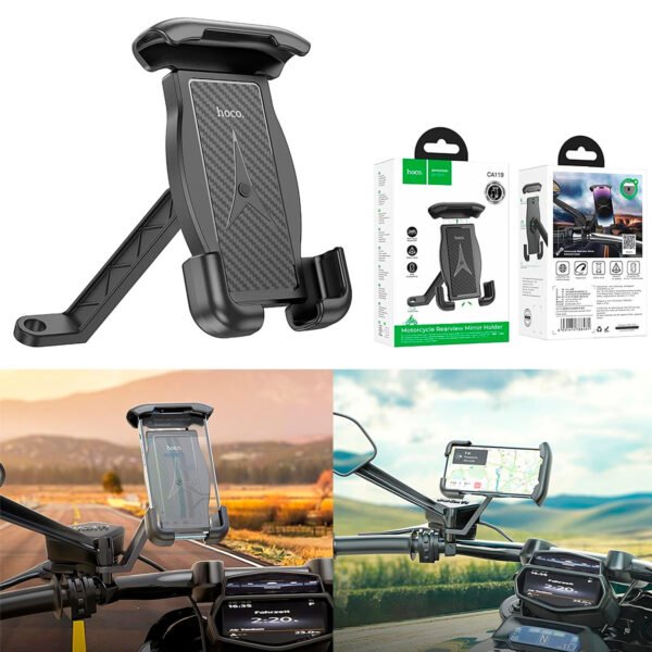 Holder Moto Motociclista Timon Espejo Hoco CA119 (10) Holder Soporte Celular Hoco Para Moto Bicicleta Scooter