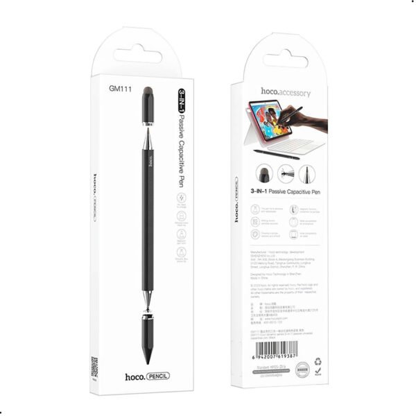 Lapiz Optico Negro 3 en 1 Hoco GM111 Lapiz Tactil Celular Tablet (1) Lápiz Digital Tactil Optico Pen Touch 3 En 1 Hoco Gm111