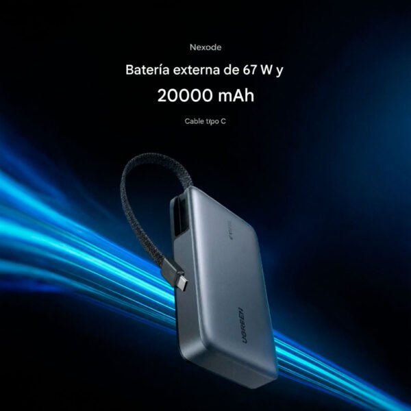 POWER BANK UGREEN 67W 20000 MAH CON CABLE INTEGRADO 55996B (3) Power Bank Ugreen 20000mah 67w Carga Rápida Laptop Cable Usb