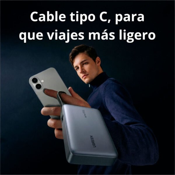 POWER BANK UGREEN 67W 20000 MAH CON CABLE INTEGRADO 55996B (8) Power Bank Ugreen 20000mah 67w Carga Rápida Laptop Cable Usb