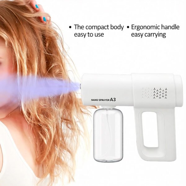 Pistola Rociadora Inalámbrica de Mano con Luz Azul, Atomizador de Alcohol Nano, recargable (2) Nano Atomizador Pulverizador 15w Capacidad 300ml Recargable