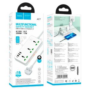 Regleta Hoco Ac7 Extensión 3 Enchufes 4 Usb 17w 1.5m