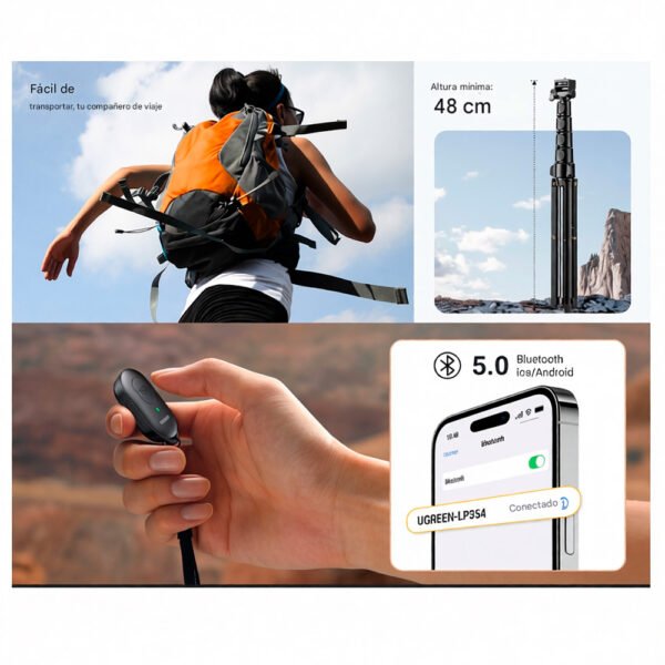 Tripode Ugreen 2en1 Bluetooth Remoto para Telefono iPhone Galaxy GoPro Ugreen LP680 15609 (8) Trípode Ugreen Lp680 Para Smartphone Y Cámara Acción 1.8m