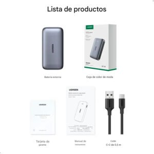 UGREEN 25185 PB502 10000mAh PD 30W Cargador portátil USB tipo C compatible con iPhone, Samsung Pixel y iPad (gris) (4) Ugreen Pb502 Power Bank 10000mah 30w Usb C- A Carga