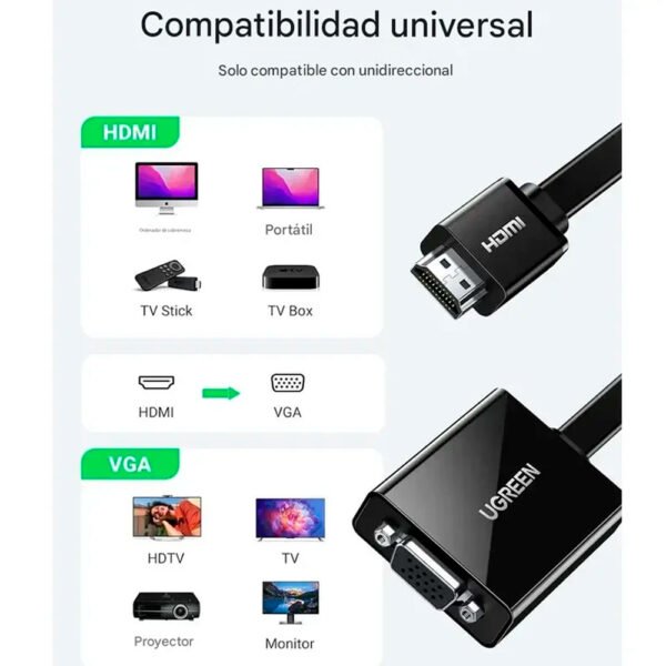 green mm103 HDMI - VGA with audio 60Hz (5) Adaptador Hdmi A Vga Ugreen Mm103 Con Audio Hd 1080p