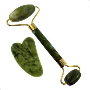 Rodillo y Guasha de Jade Piedra Natural Masaje Facial Guasha (8) Gua Sha Jade - Masaje Piedra Guasha, 2 Unidades